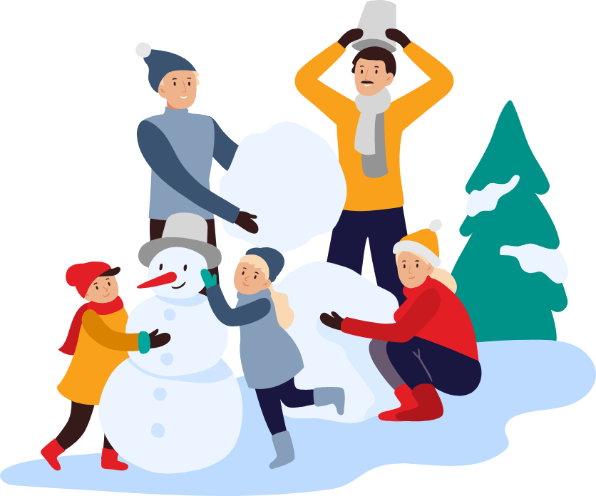 冬を過ごす家族のイラスト