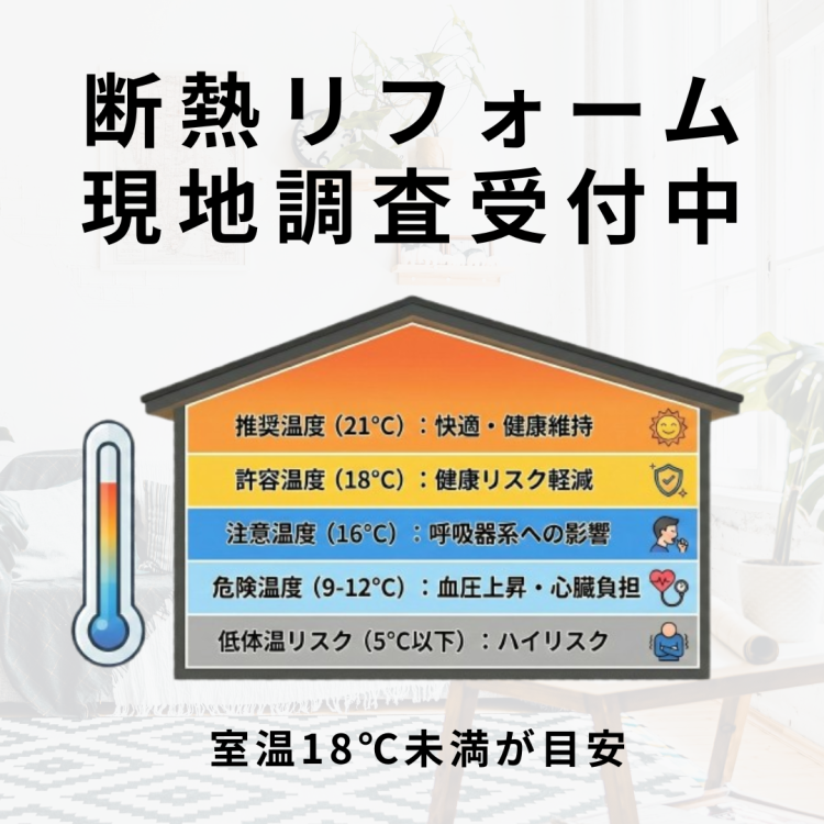 断熱リフォーム 現地調査受付中｜室温18℃未満が目安